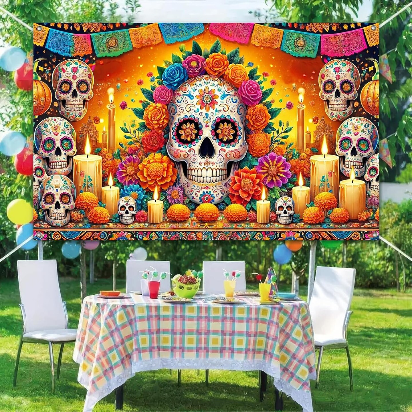 Day of the Dead Banner 71x43 Inch D&#xED;a de los Muertos(Day of the Dead Decor#0012)71&#x22;L x 43&#x22;W