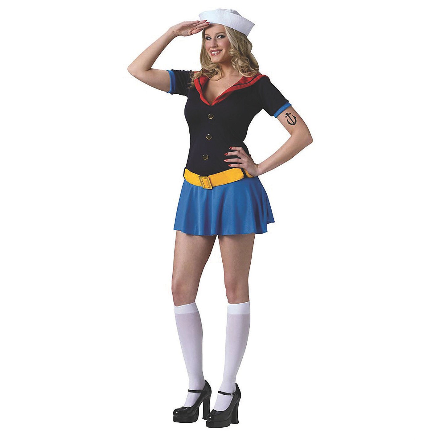 Women&#x27;s Popeye Costume Flirty Sailor Dress Belt Hat