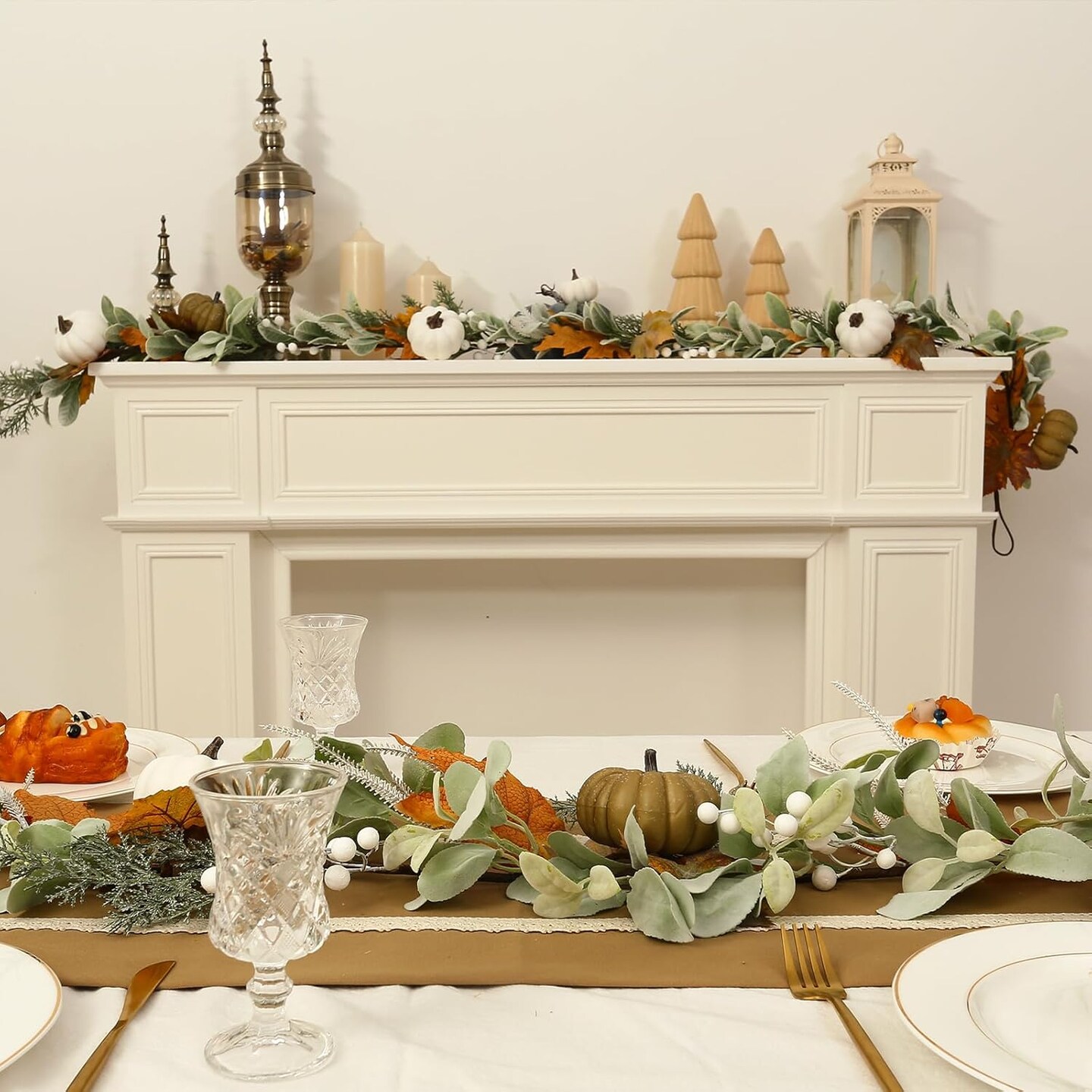 Fall Leaf Garland for Mantle Decor, 6ft Greenery Lambs Ear Leaves Garland(Green)13.35 x 13.19 x 3.62 inches