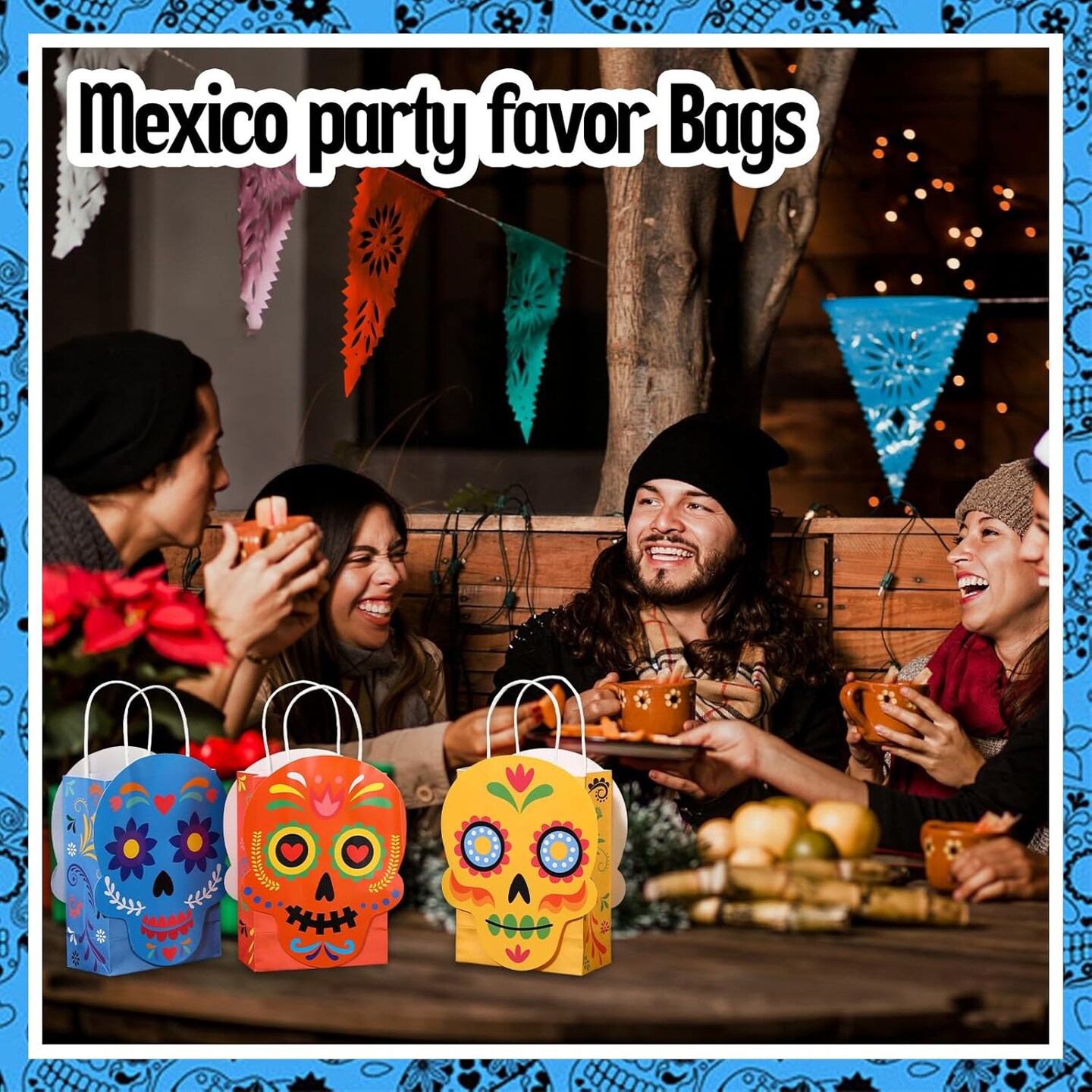 24 Pcs Day of The Dead Party Paper Bags Dia De Los Muertos(Classic ...