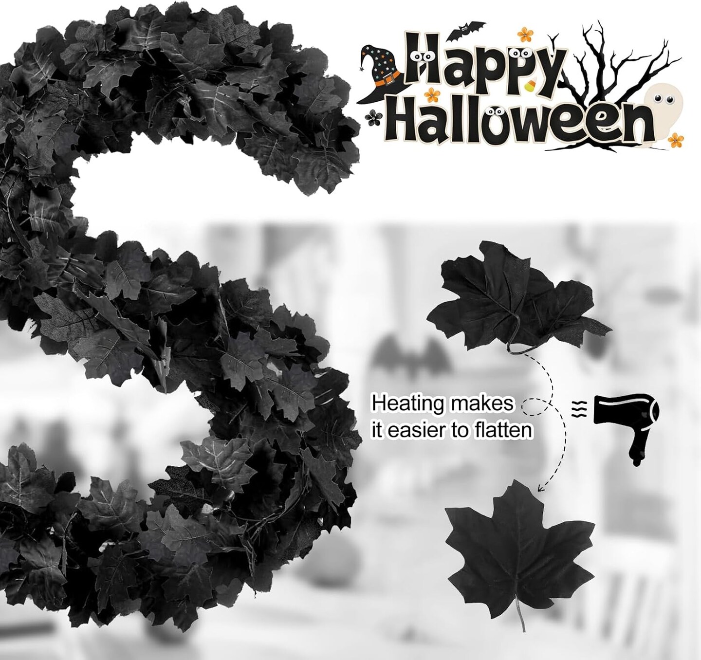 5.7FT Black Leaf Garland(Black)
