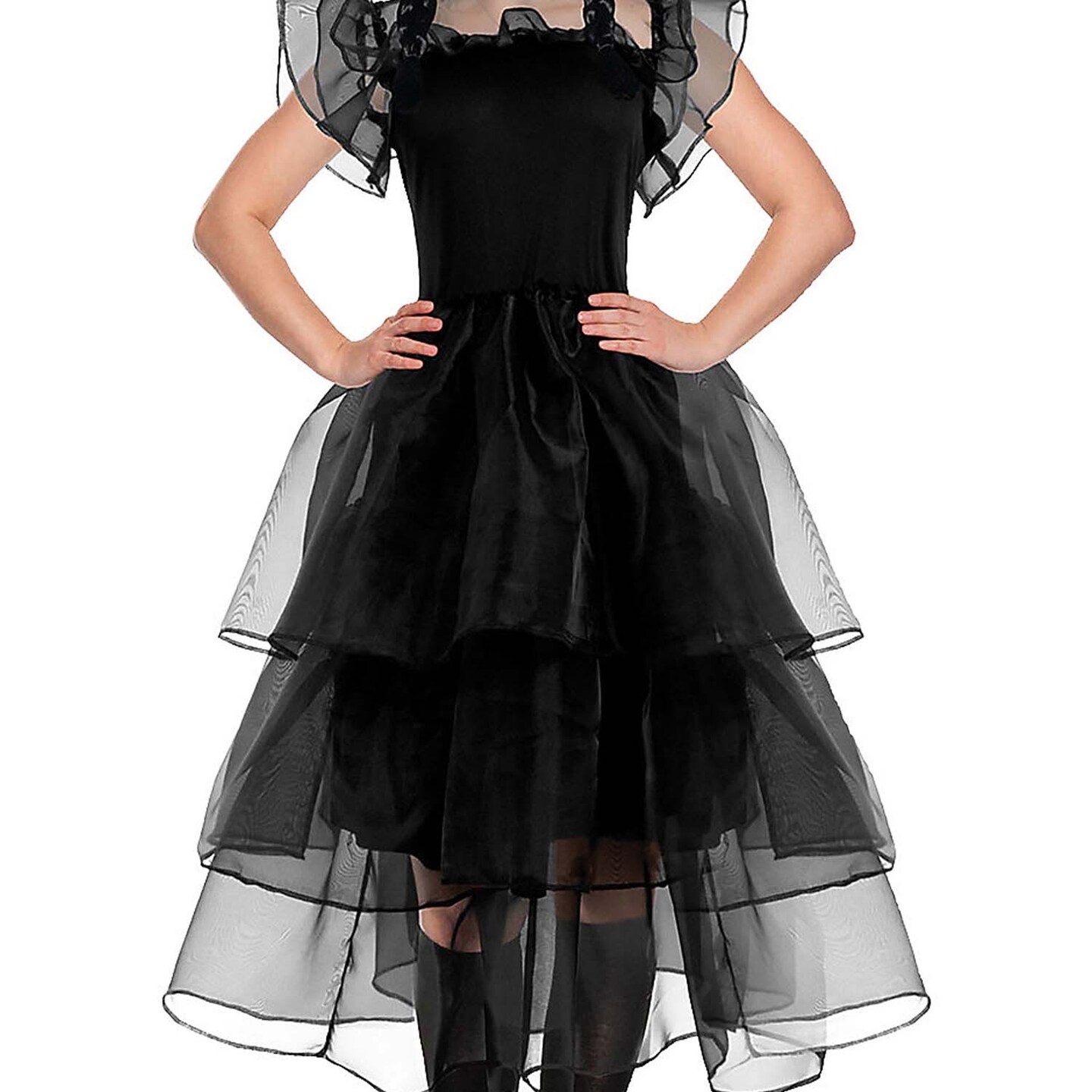 Women Gothic Prom Dress Halloween Costume Black Layered Outfit