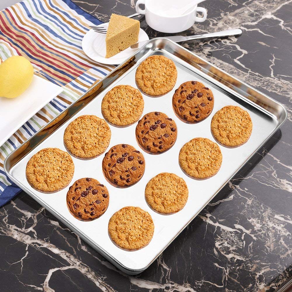 Baking Sheet Set of 3, Stainless Steel Cookie Sheet Cooking Sheet Pan for Baking & Roasting, 9/12/16 Inch, Non Toxic & Heavy Duty & Easy Clean