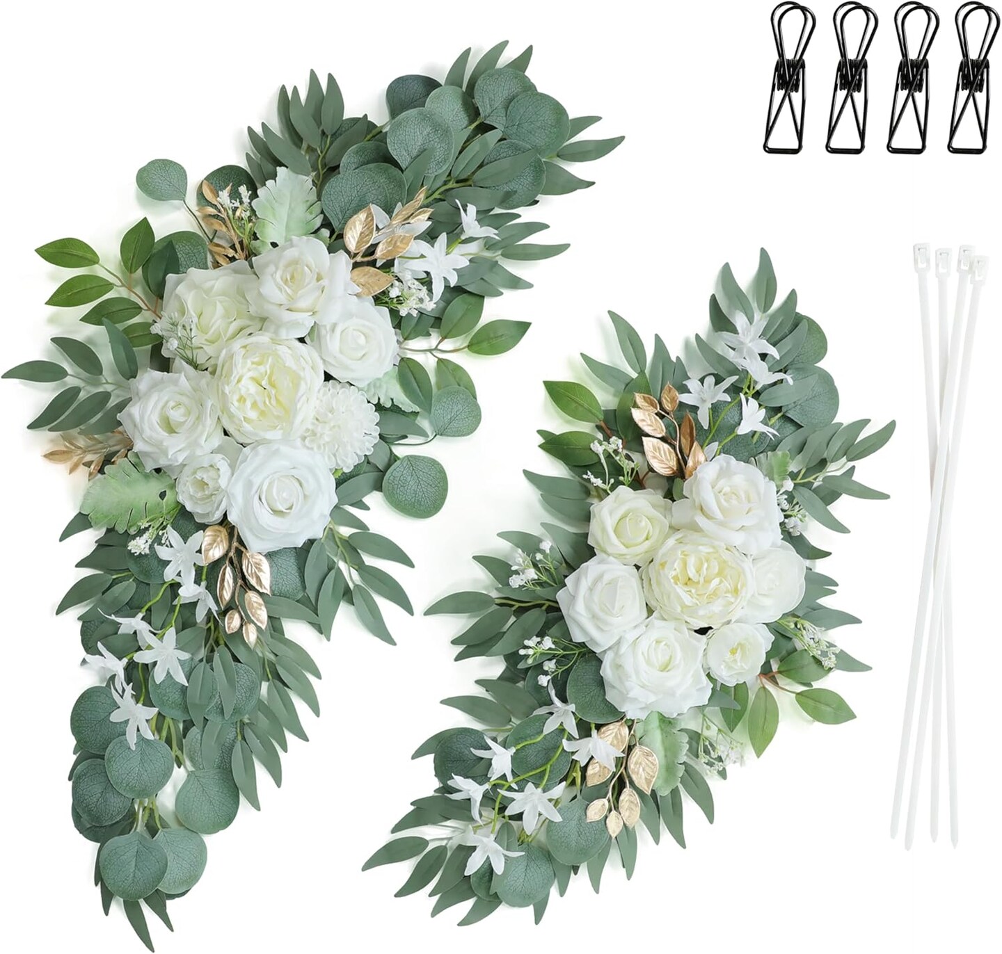 Set of 2 for Welcome Signs,Artificial White Wedding Arch Flower Swags