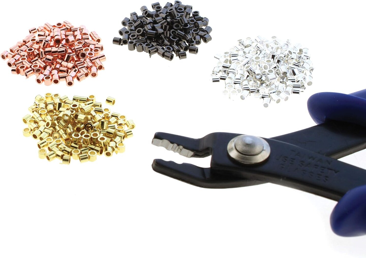 The Beadsmith Crimping Set, Crimp Forming Pliers 5-1/8" and 500 Crimp Tubes, 2x2mm in Assorted Colors, Creates Smooth, Rounded Crimps Every Time, No Sharp Edges