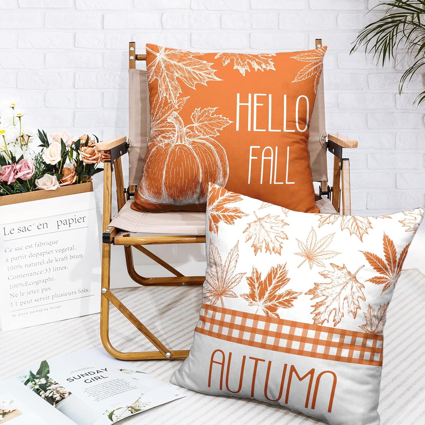 Pillow Covers Burnt Orange Maple Leaves Pumpkin Throw Pillow Covers