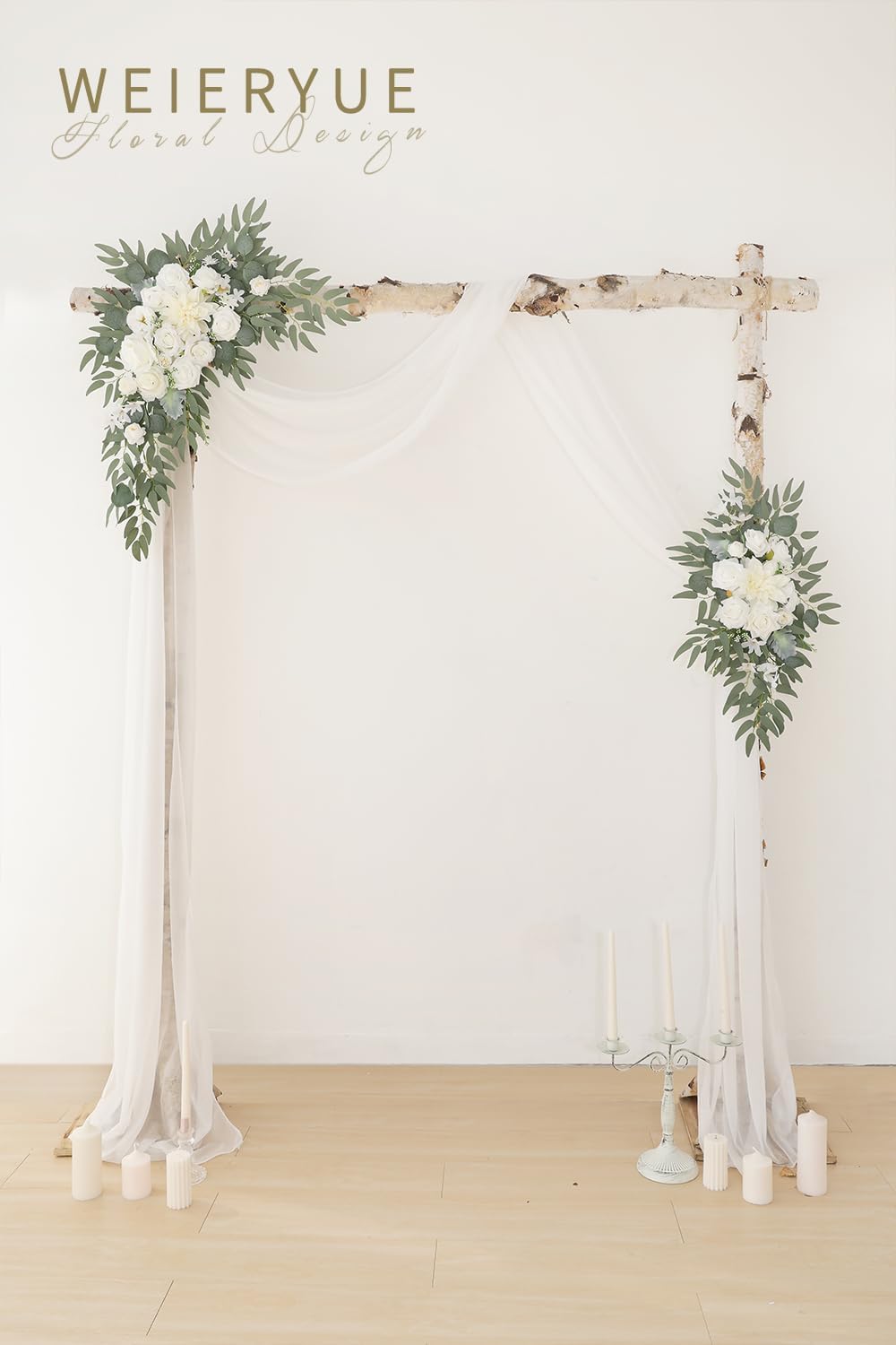 Pack of 3,2Pcs Artificial Flower Arch Decor,1Pcs Sheer Drape for Wedding Ceremony Arbor