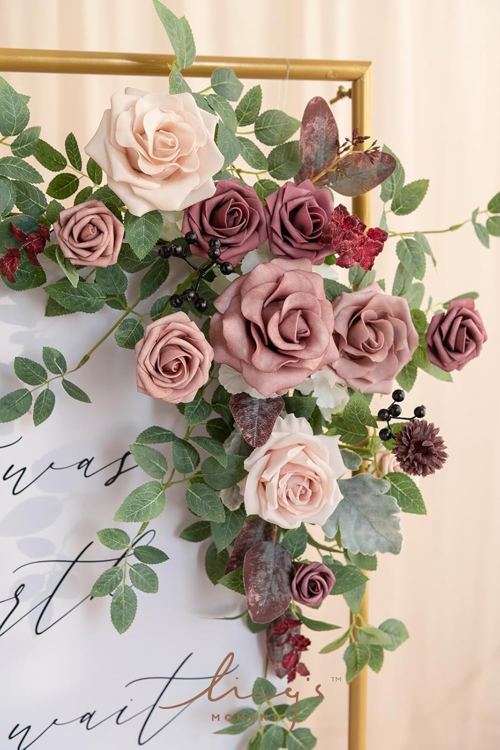 Wedding Artificial Welcome Sign Flowers Swag Arch Floral Garland (NOT INCLUDE SIGN)
