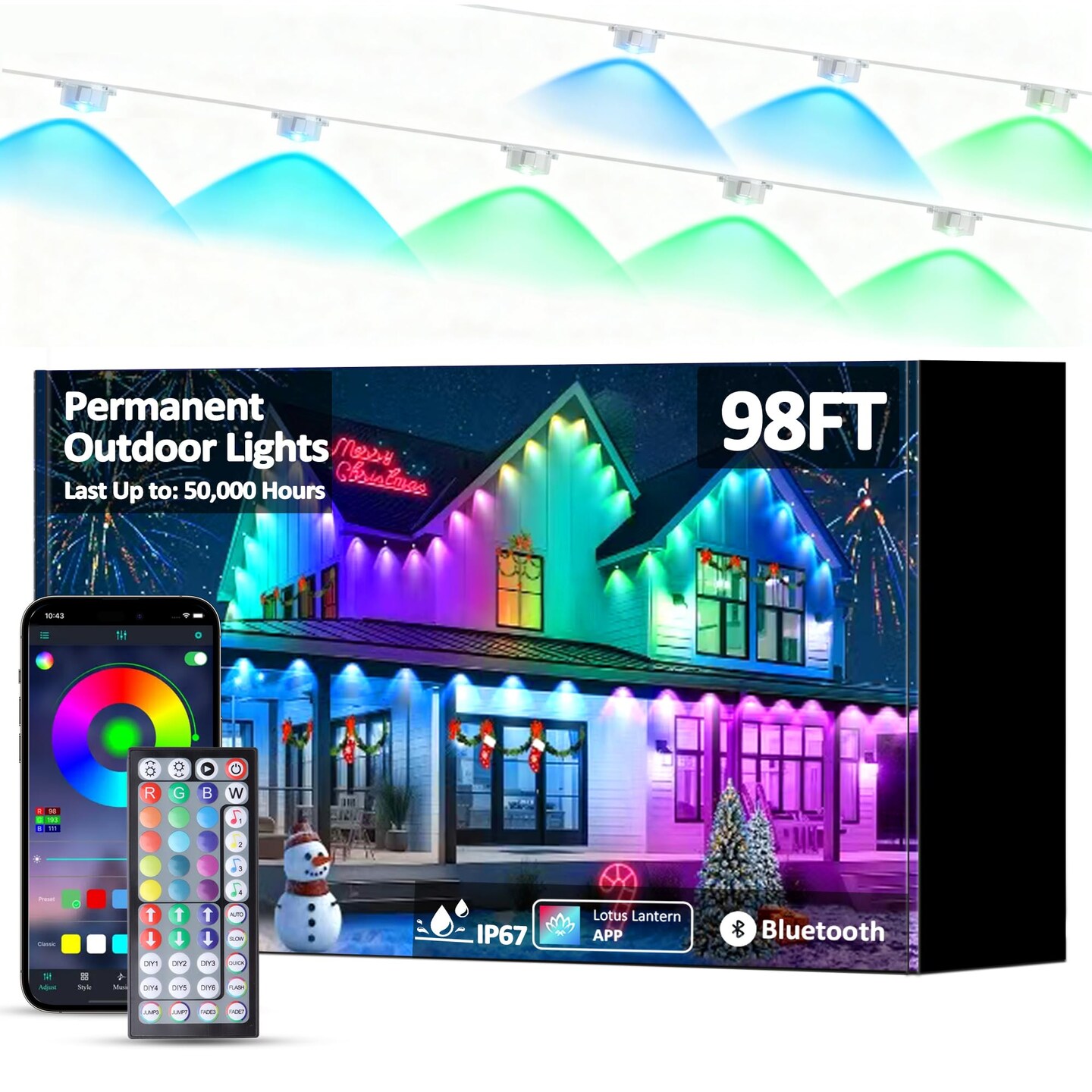 Michaels, 98FT Permanent Outdoor String Lights, RGB Multicolor LED Eaves Lights with APP & Remote, IP67 Waterproof Indoor Outdoor Christmas Halloween Party Garden Decor – Category: String Lights