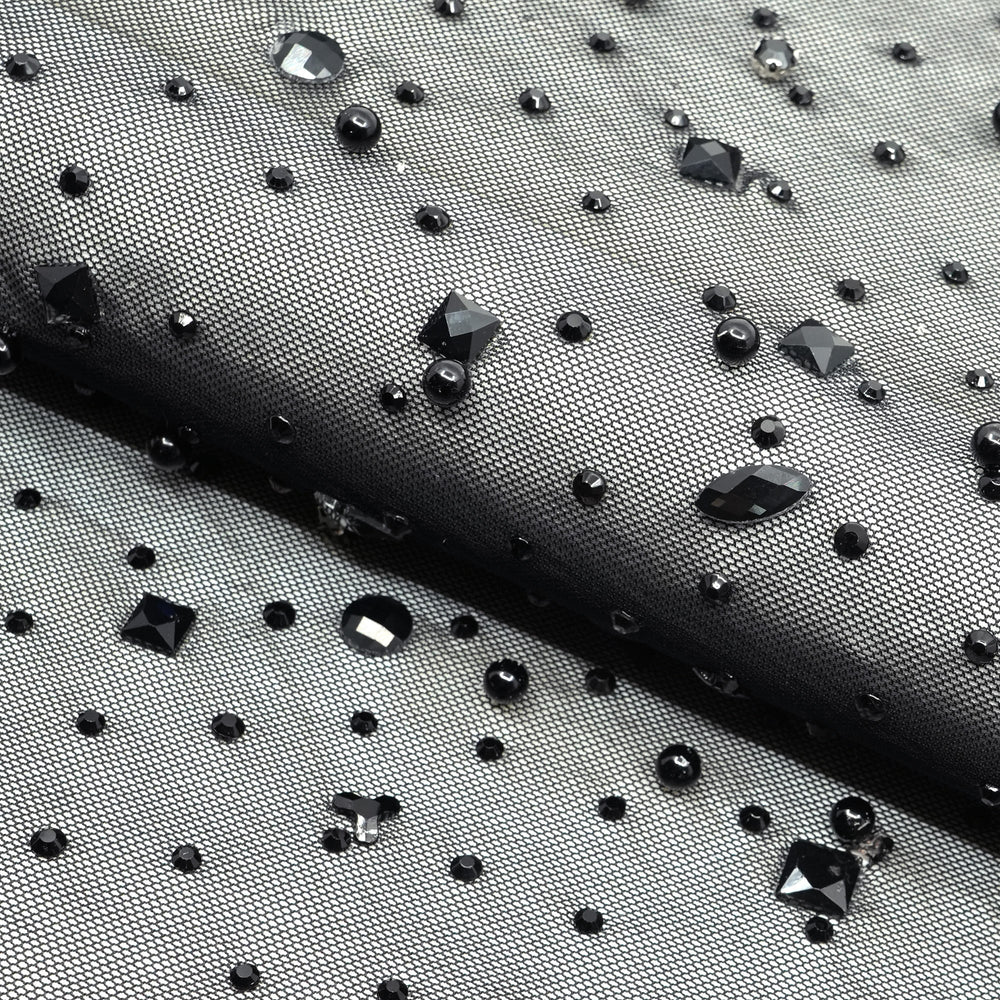 1 Yard Brilliance Beaded with Rhinestone Stretch Mesh Fabric 36" x 65/66"