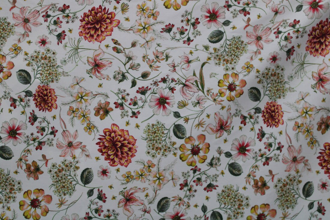 1 Yard Cream Bohemian Flower Stretch Fabric Ideal for Leggings, Swimwear, Costumes 58/60 Inch Width