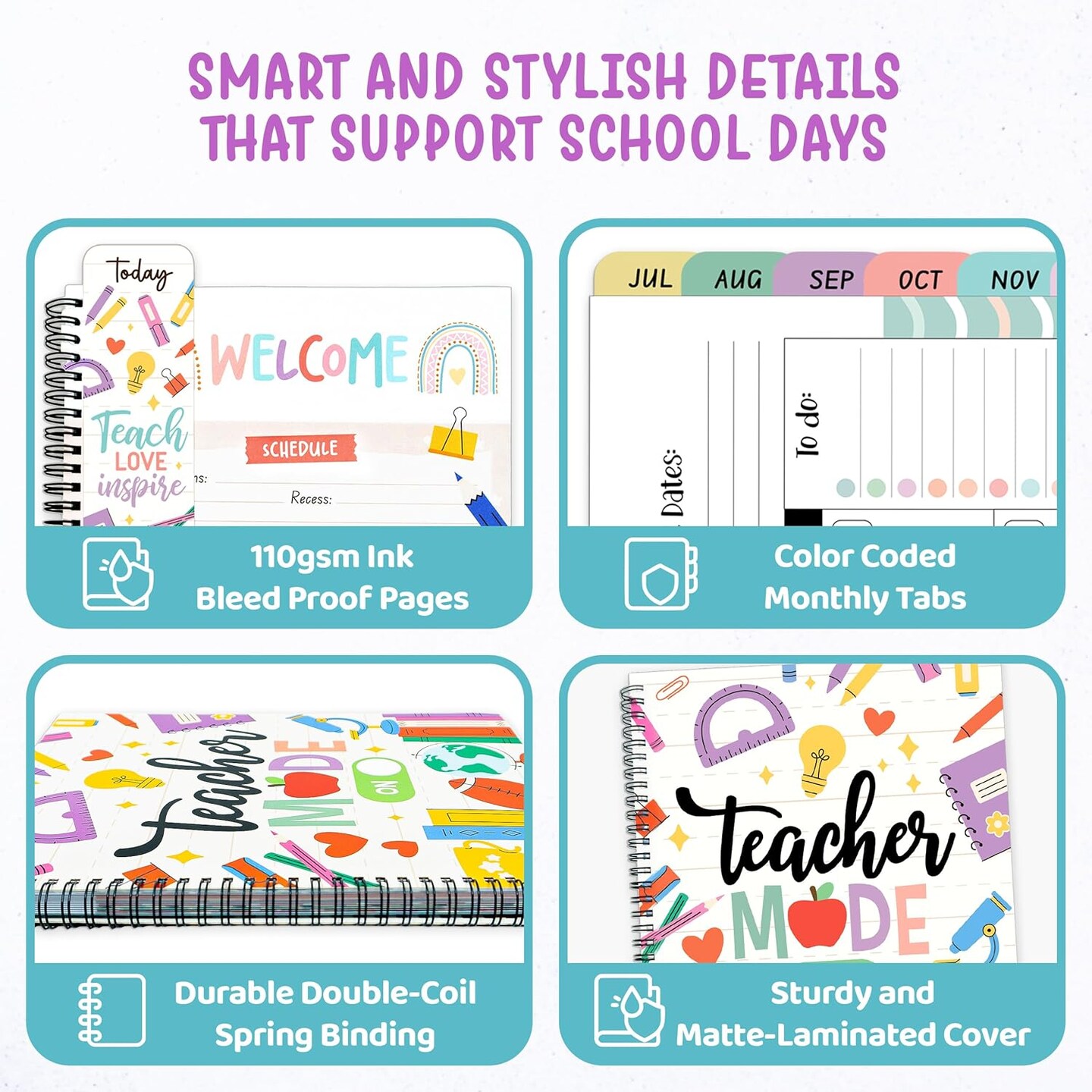 12 Months Weekly and Monthly Teacher Planner Undated, 8.5x11inch (multicolor)