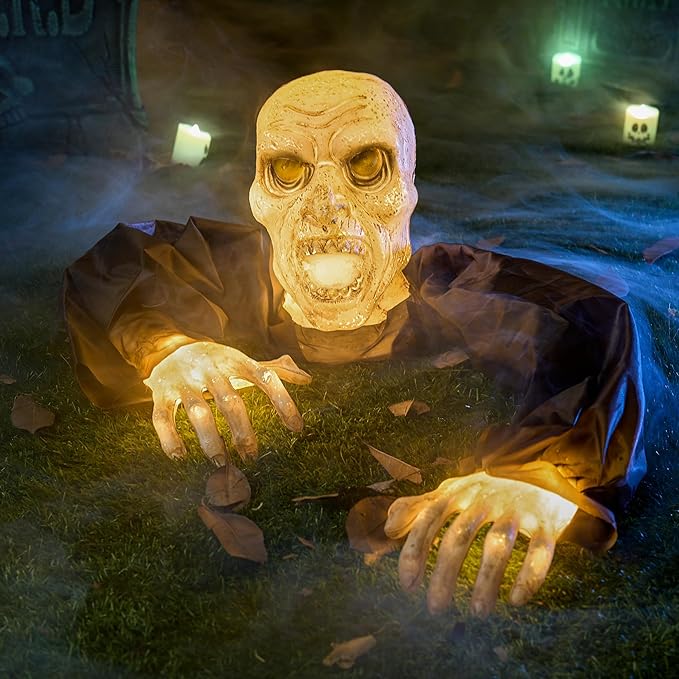 Groundbreaker, Outside Halloween Light Up Zombies Decor, Halloween Groundbreaker Lighted Decorations, Scary Zombie Prop for Graveyard Lawn Yard Haunted House
