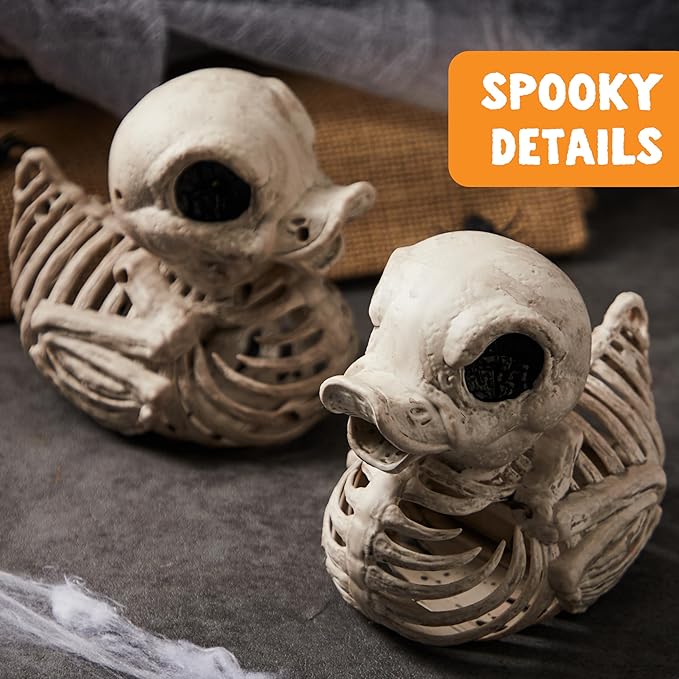 2 PCS 4.5” Halloween Duck Skeleton Plastic Bones for Spooky Halloween Decor, Indoor Outdoor Prop