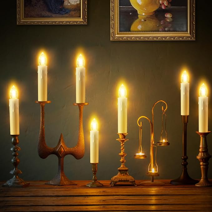 12PCS Led Flickering Lights Battery Operated with Remote Timer/Clips, Warm White Window Candles for Home Indoor Outdoor Christmas Trees Decor