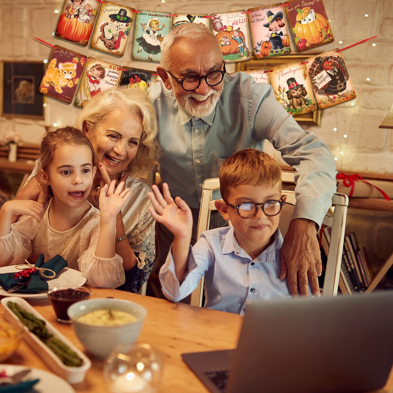 Thanksgiving Decorations Vintage Happy Thanksgiving Banner Turkey Pumpkin Garland Bunting Fall Harvest Banner for Thanksgiving Day Home Party Decor
