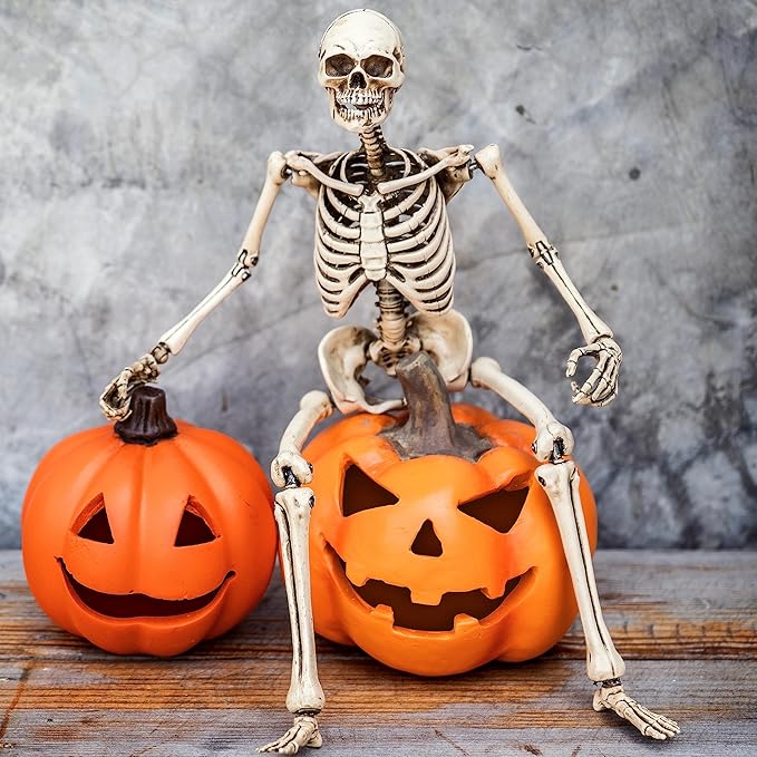 5 Pack Skeletons Halloween Decorations, 16&#x22; Plastic Full Body Posable Skeleton with Movable Joints, Small Hanging Skeleton for Halloween Outdoor Indoor Party Decor Haunted House Graveyard