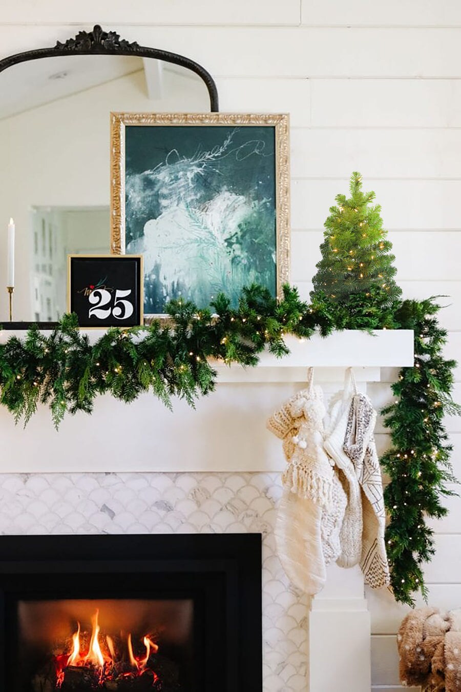 24" Pre lit Tabletop Ombre Green Christmas Tree with Plastic Stand