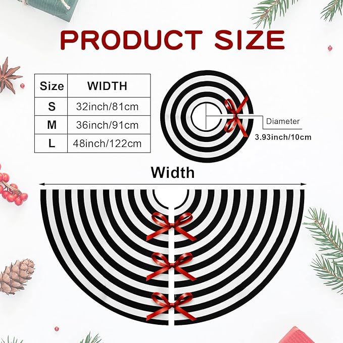 Black and White Christmas Tree Skirt, Rustic Farmhouse Christmas Decorations Ornaments, 36 Inch Tree Skirt Mat Decor for Merry Xmas Holiday