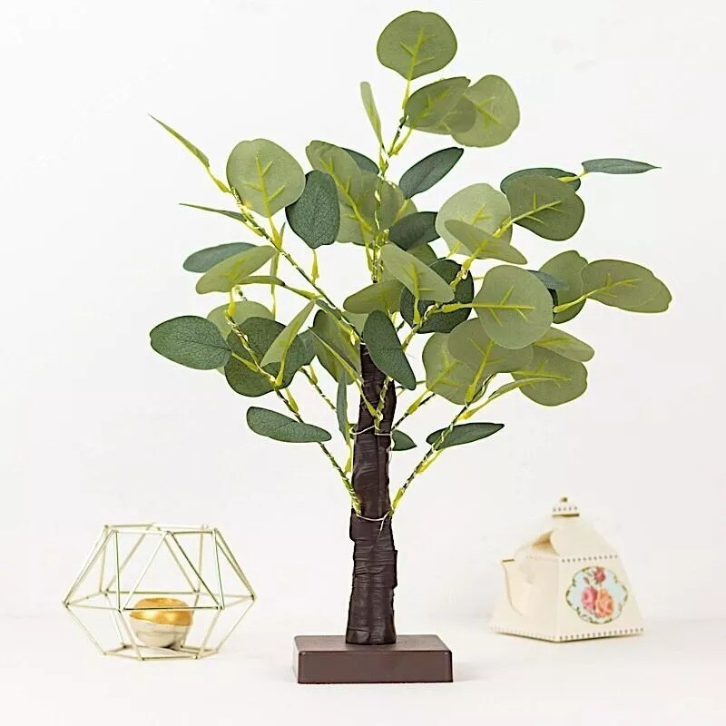 17" LED Brown Green Tree Battery Operated Lighted Eucalyptus Plant Party Events