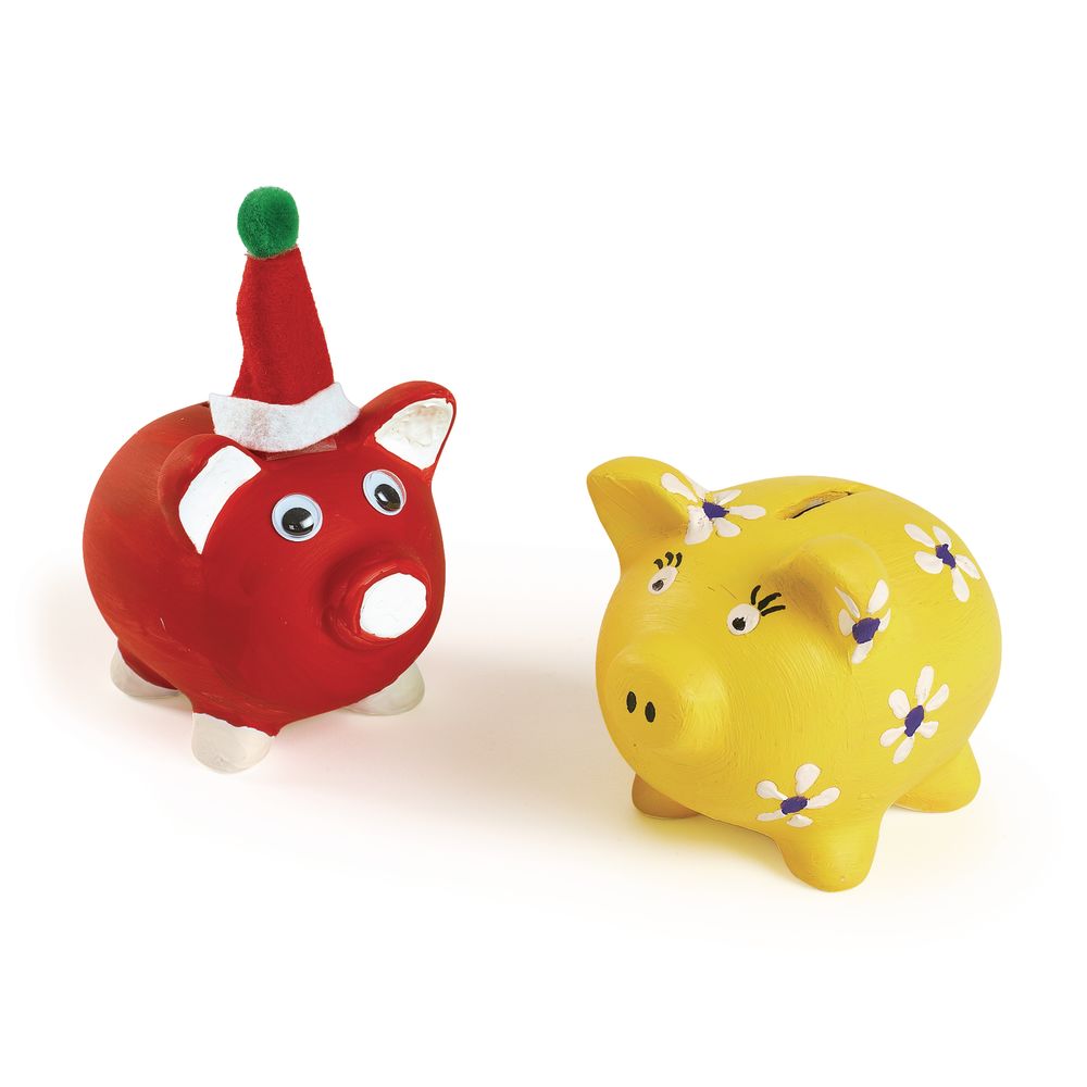 Colorations Decorate Your Own Piggy Bank, Kit of 12 Piggy Banks, Craft for Kids, Ceramic Piggy Bank with Rubber Stopper,Craft Project, Kids Crafts,Create a Keepsake,Personalize & Individually Decorate