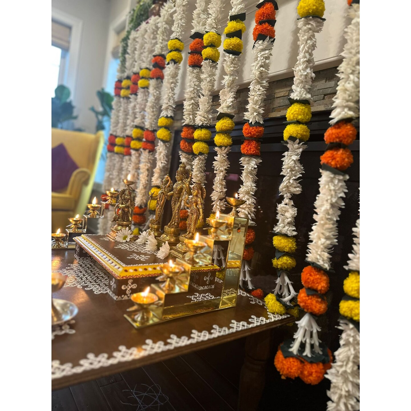 Jasmine Yellow Marigold Flowers Garland for Home Party Door Hanging Diwali Decorations Day of the Dead Dia De Los Muertos Ofrenda Halloween Mexican Fiesta Decor