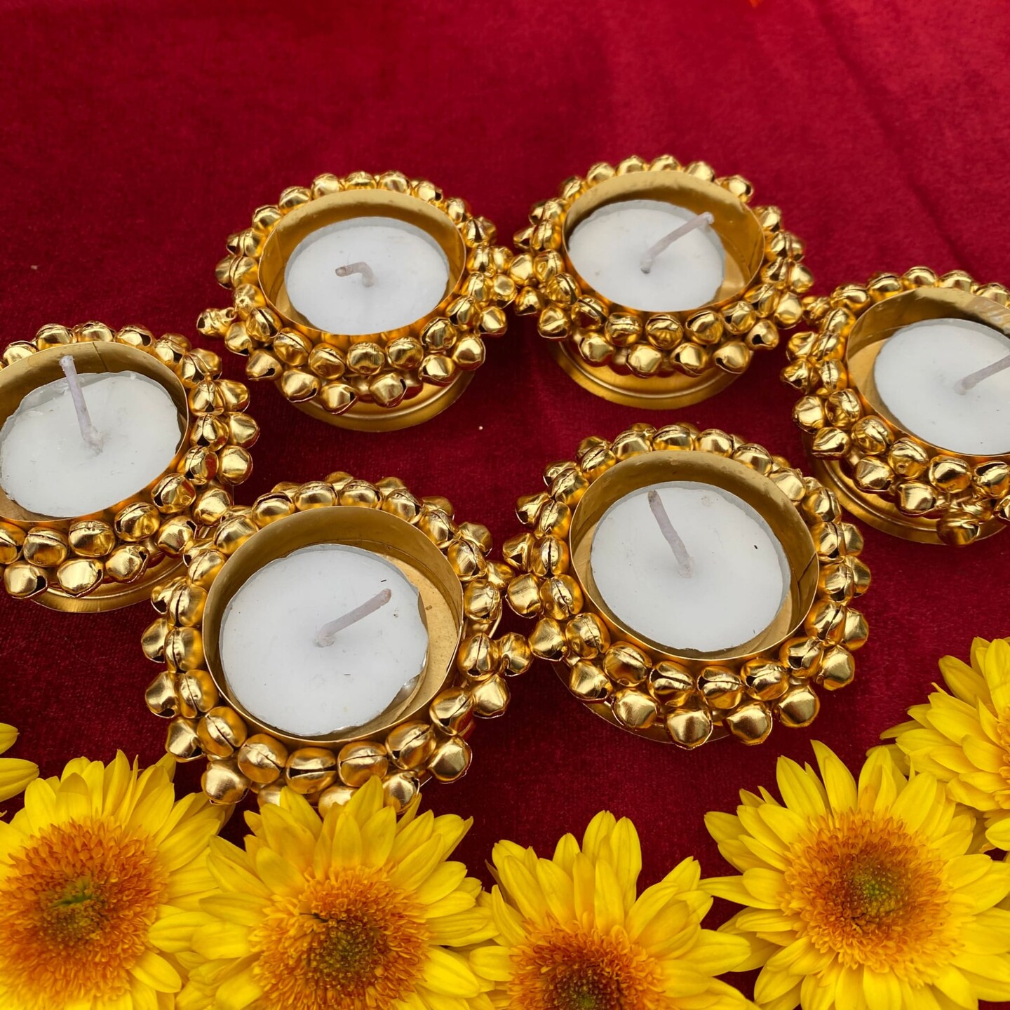 Candle Holder 4 Pieces Tealight Candle Holder Stand Ghungroo Diwali Diya Holders for Indian Festival Decorations Lighting Accessories Navratri Wedding Pooja Home New Year Boho Decor