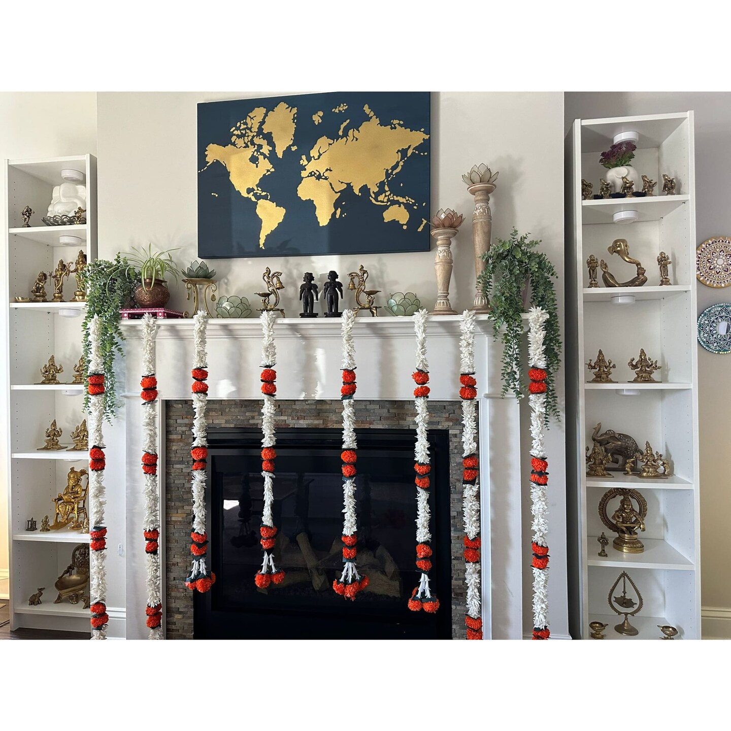 Jasmine Marigold Flowers Garland for Home Party Door Hanging Diwali Decorations Day of the Dead Dia De Los Muertos Ofrenda Halloween Mexican Fiesta Decor