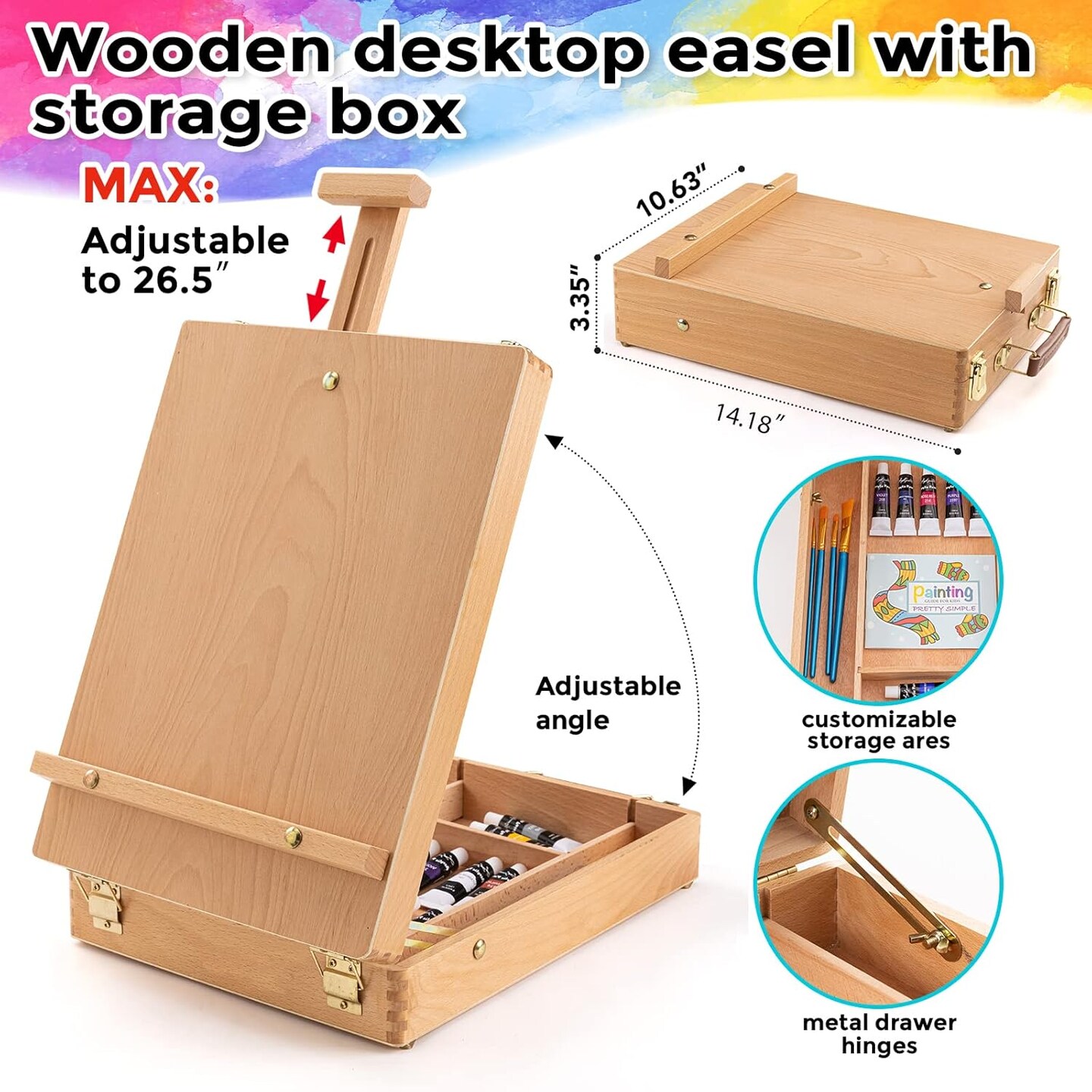 Art Paint Set with Wooden Easel Box, 24 Colors Acrylic Paints, 8 Paint