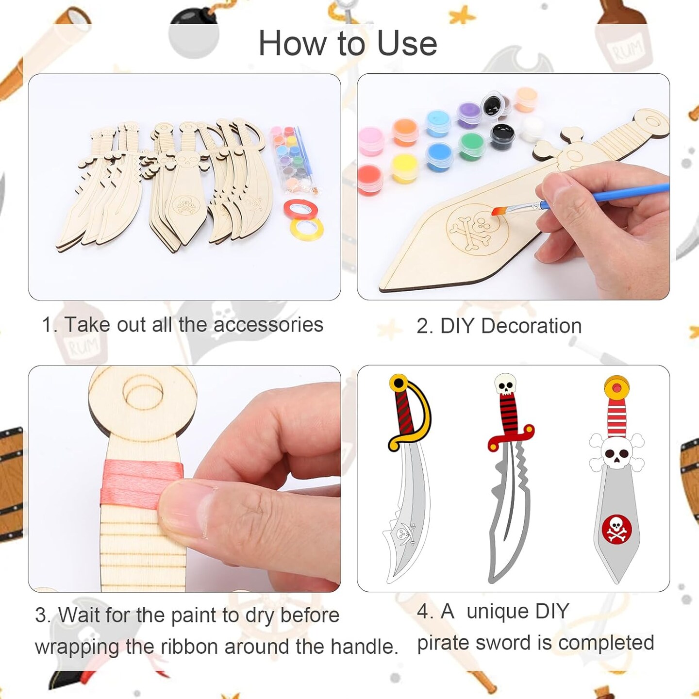 12 Pack Pirates Craft for Kids Make You Own Pirates Wooden Swords