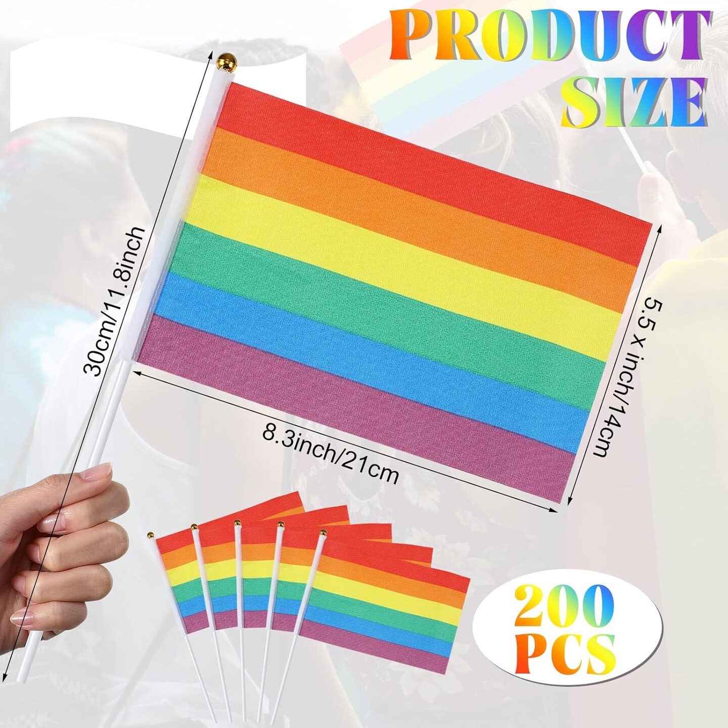 200 Pcs Gay Pride Flags Mini Rainbow Flag Lesbian Flag LGBT Flag USA American Rainbow Flag Small Hand Held Rainbow Stick Flags for Gay Flags Parade Festival Party Decorations(Stylish Style)