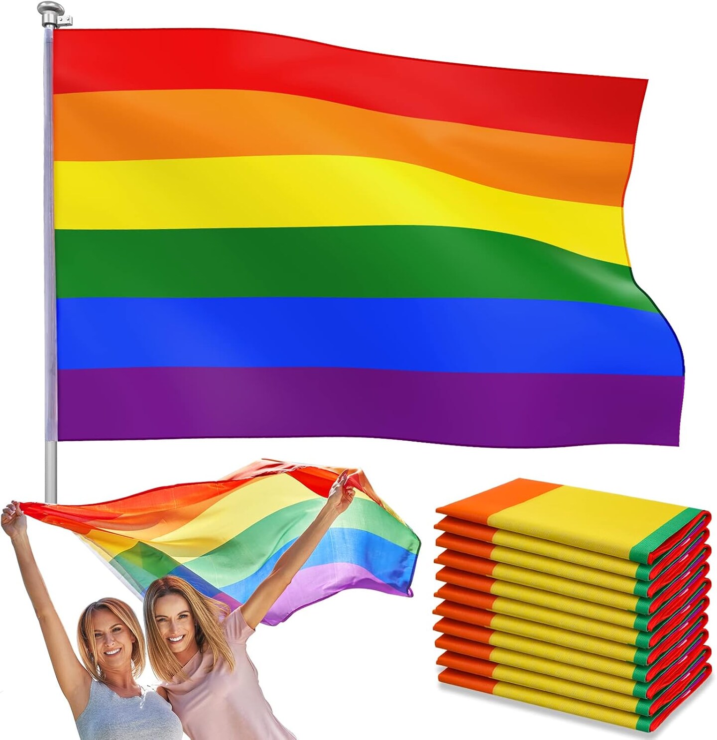 10 Pcs Rainbow Pride Gay Flag 3 x 5 ft LGBTQ Flag Cape Banner Outdoor Indoor LGBT Pride Day Party Events Festival Decorations