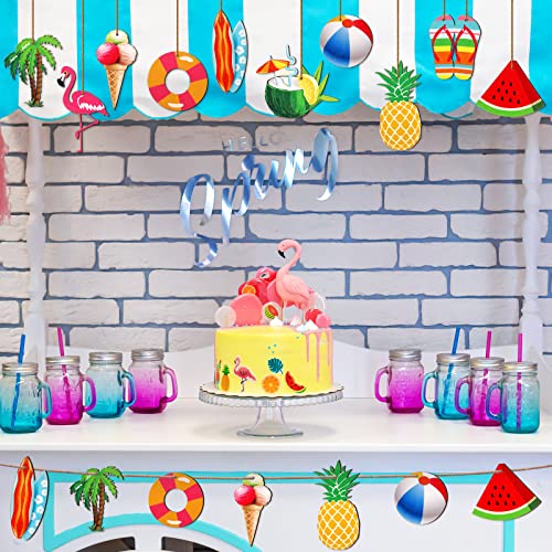 Summer Tree Ornaments Wood Hanging Decoration Beach Wooden Slices Christmas Winter Tree Ornaments with String for Luau Hawaiian Party Supplies(Cute Style, 30 Pieces)