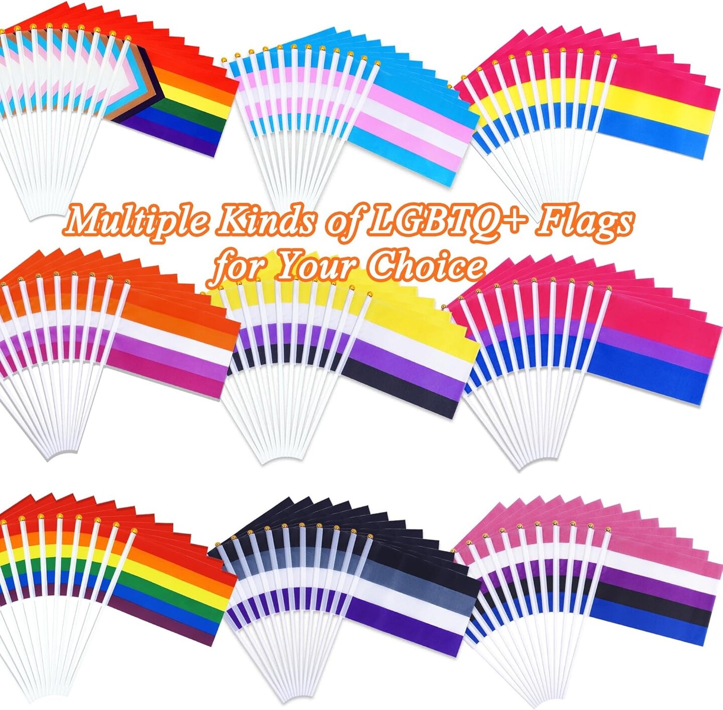 12 Pack Pride Flags Progress Rainbow Pride Flag Small Flag Pride Month Accessories Gay LGBTQ Stick Flag USA American Rainbow Flag Hand Held Flags Decorations for Parades Rainbow Festival