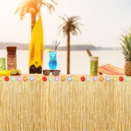 Grass Table Skirt Natural 9 Feet x 29.5 Inch Hawaiian Table Skirt for Tropical Hawaiian Party Decorations Luau Party Costume Party, Straw Yellow