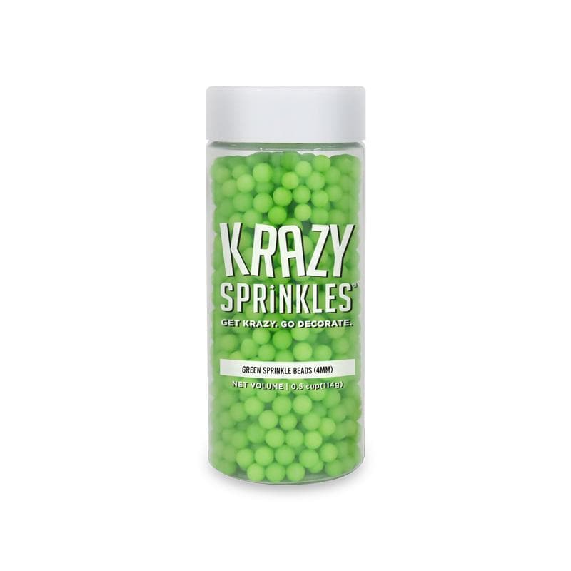 Krazy Sprinkles - Green 4mm Beads (1/2 Cup, 1x Jar) for Cakes, Ice Cream &#x26; Cookies
