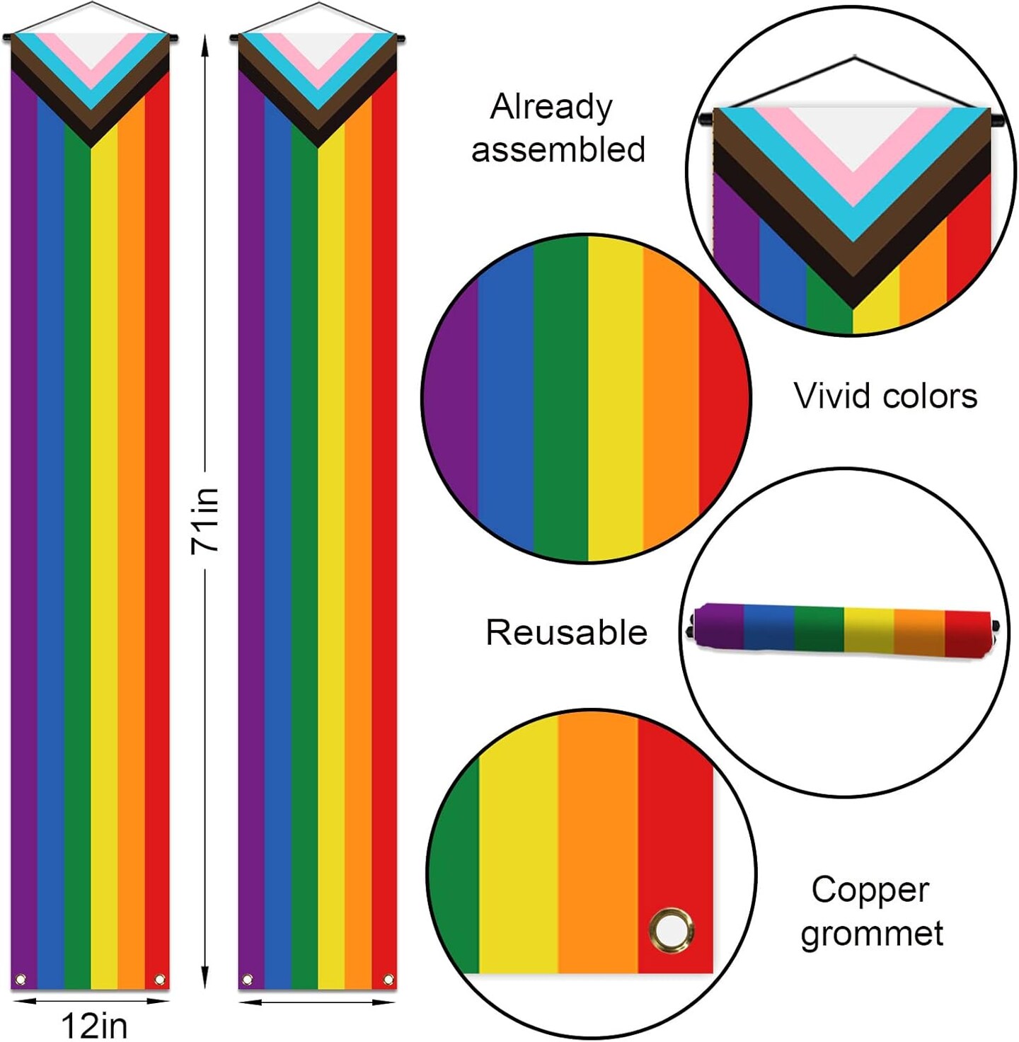 Progress Pride Porch Banner June Pride Month LGBTQ+ Rainbow Front Door Wall Indoor Outdoor Hanging Decoration Photo Booth Backdrop (Progress Pride)