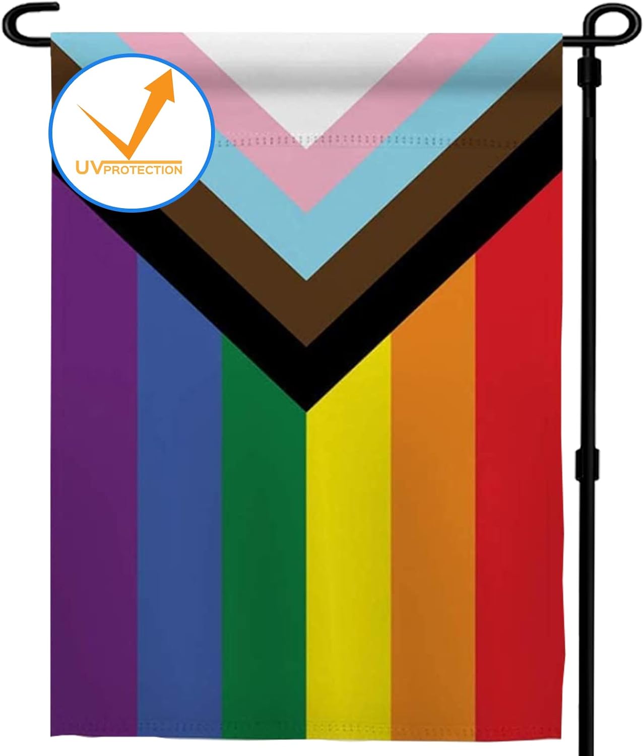 Progress Pride Rainbow Garden Flag 12.5x18 inch Outdoor-Double Sided LGBTQ Gay Lesbian Bisexual Non Binary Transgender All Inlcusive Progressive Pride Rainbow Flag Vivid Color Polyester Yard Flags