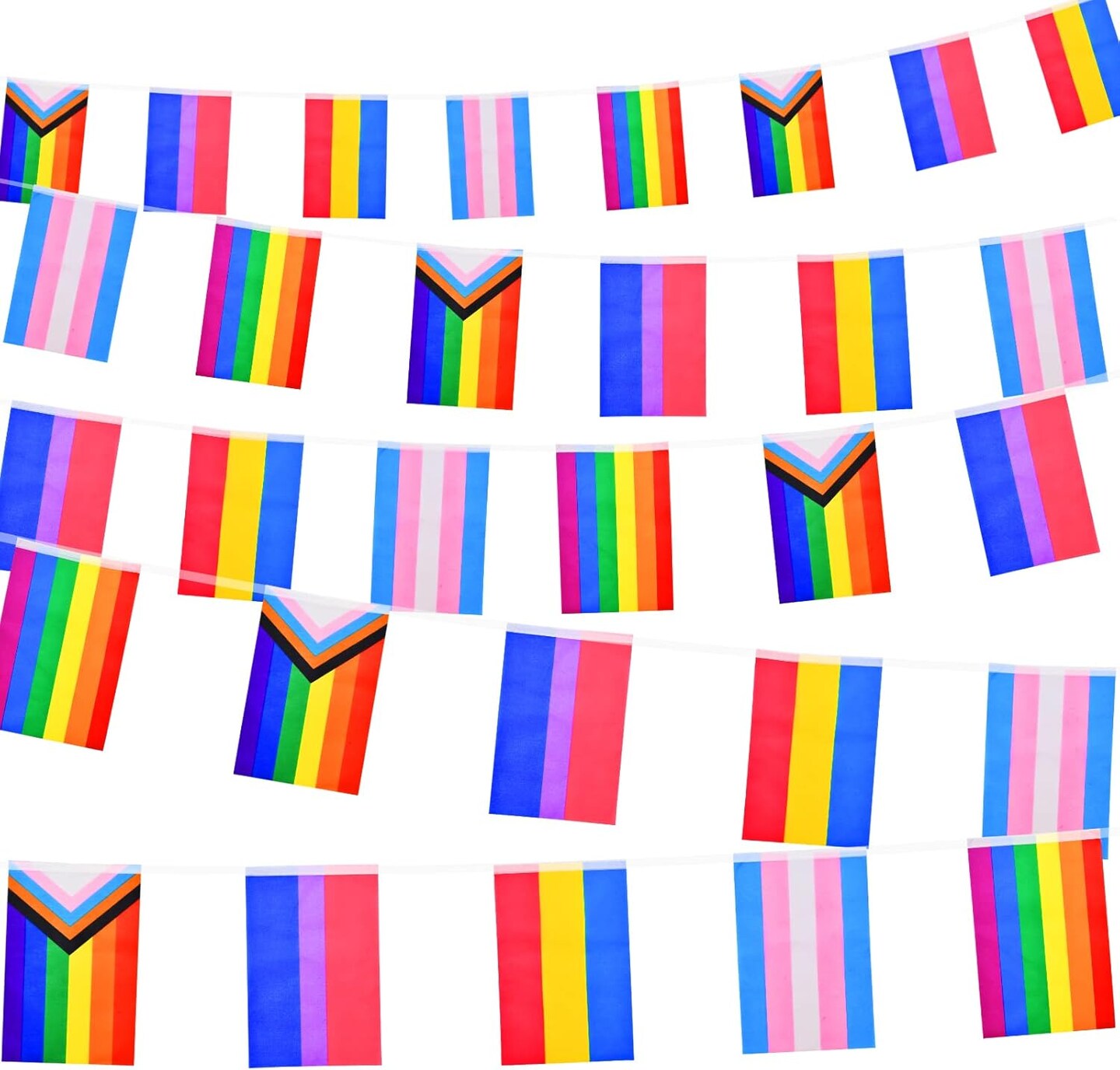 32.8ft Rainbow Pride Bunting Banner with 30 Pennant Flags - Gay LGBTQ+ Progress Pride Banner Flag, Colorful Stripes Bunting Banner for Pride Decorations, Pride Month, Home, School, Bars, Garden Decor