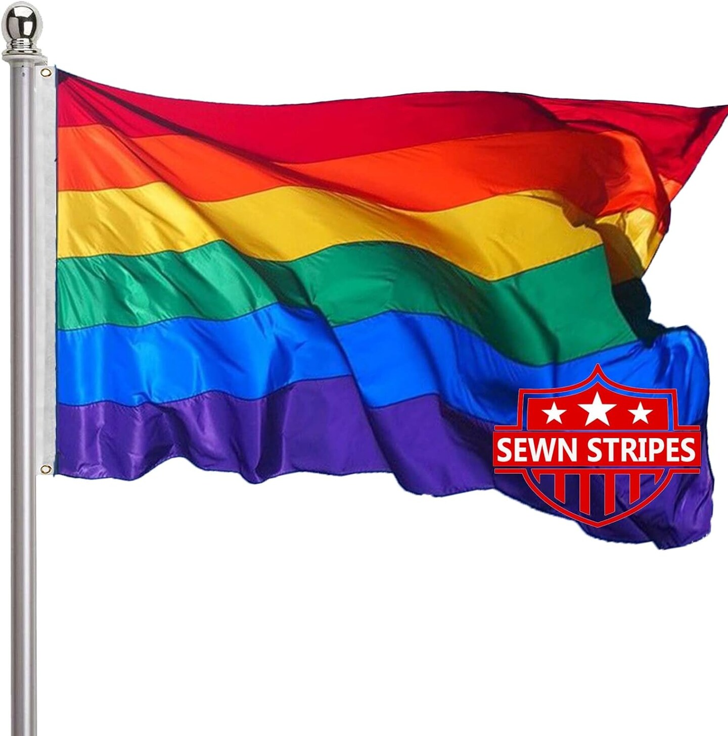 Rainbow Pride Flag 3x5 Outdoor-LGBTQ Flags Pride Flag Sewn Stripes Vivid Color Heavy Duty Polyester Flags with 2 Brass Grommets