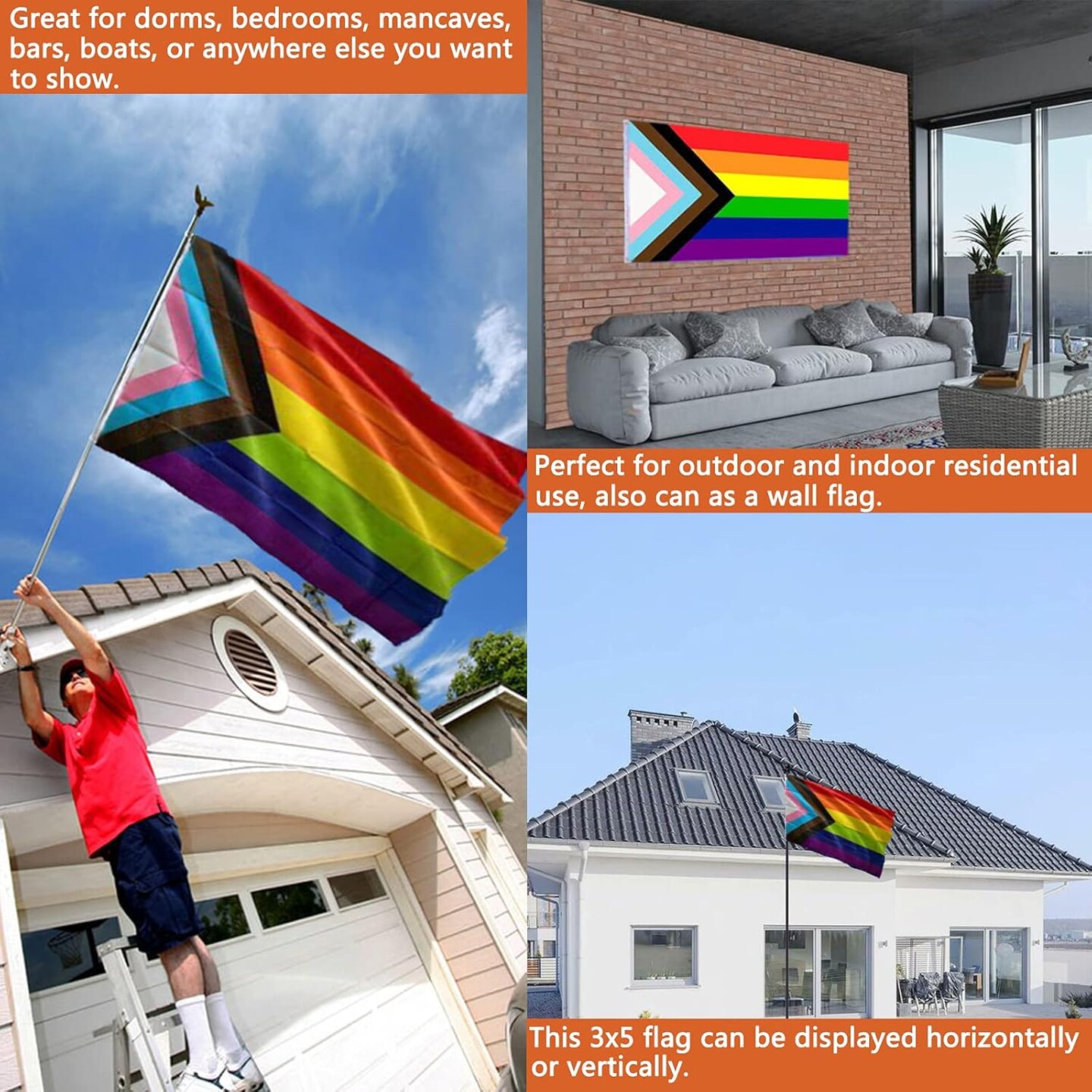 Progress Pride Rainbow Flag 3x5 Double Sided-Heavy Duty LGBTQ 2025 Gay Pride Lesbian Flags Banner 3x5ft Outdoor Fade Resistant