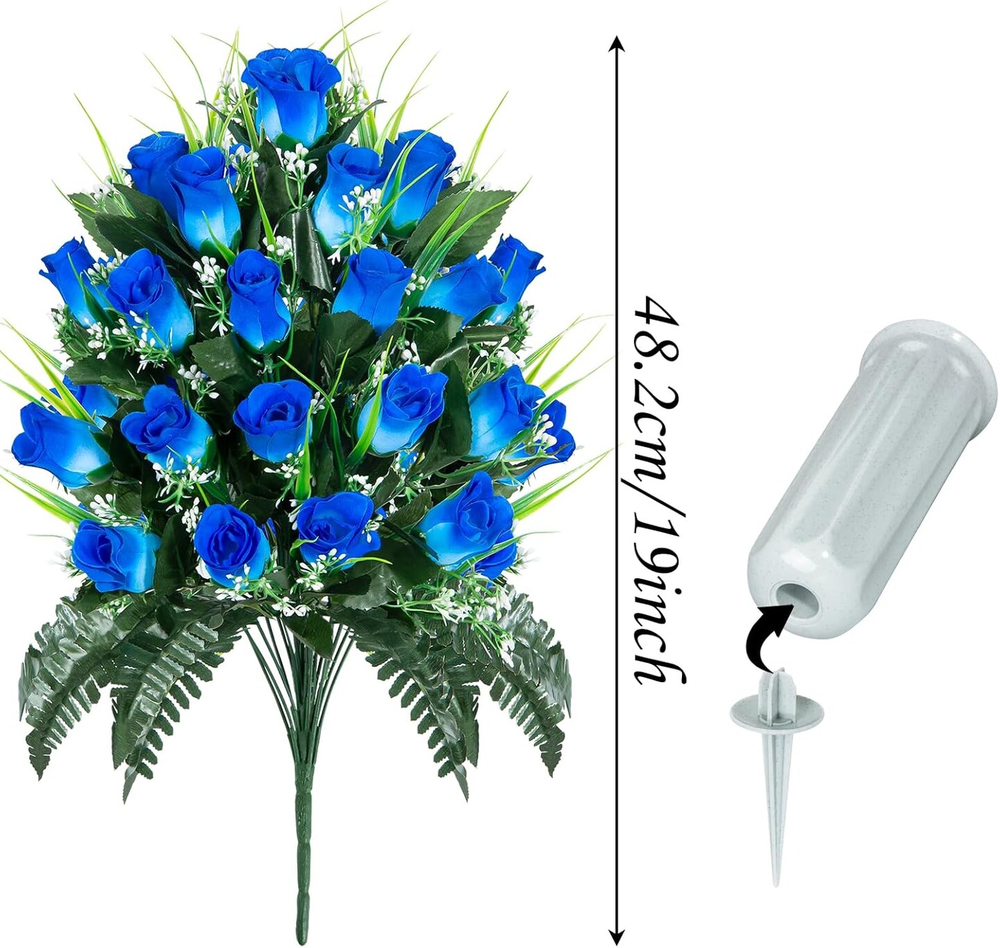 2 Sets (Pure Blue) Memorial Flowers Bouquet with Cemetery Vase