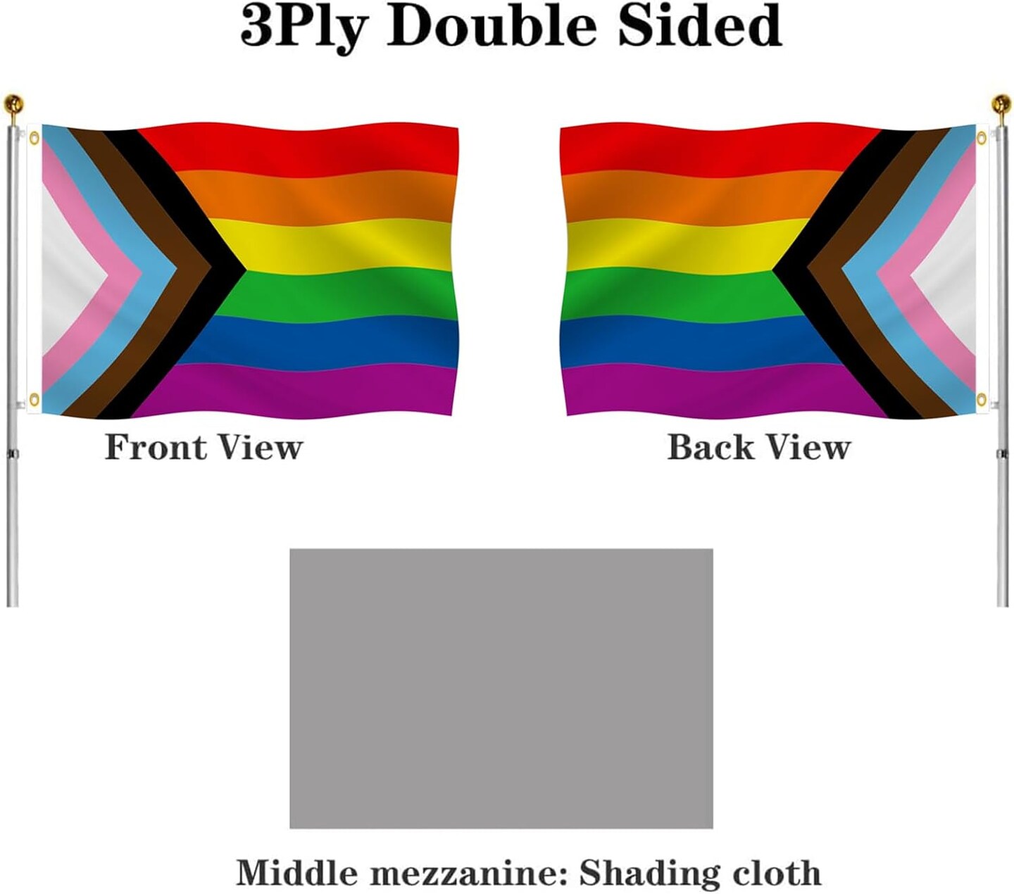 Double Sided Progress Rainbow Gay Pride Flag 2x3 Outdoor- UV Fade Resistant LGBTQ All Inclusive Progressive Flags with 2 Grommets