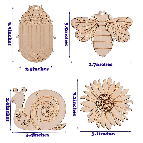 54PCS Unfinished Blank Wooden Cutouts Craft for Kids,Suit for Children's Painting DIY Room Decoration Gift Giving Surprise (54 Insect)