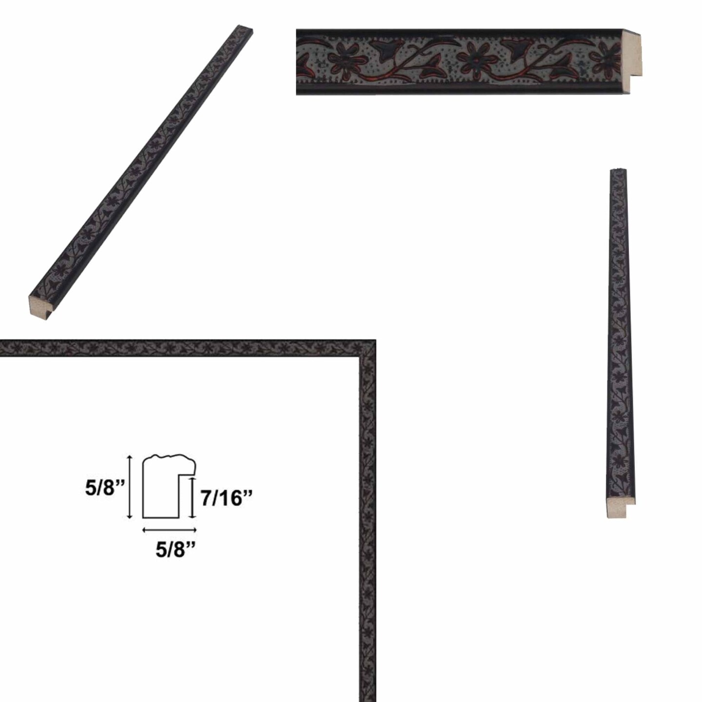 Slim Black Ash Floral Picture Frame 14x18 frame