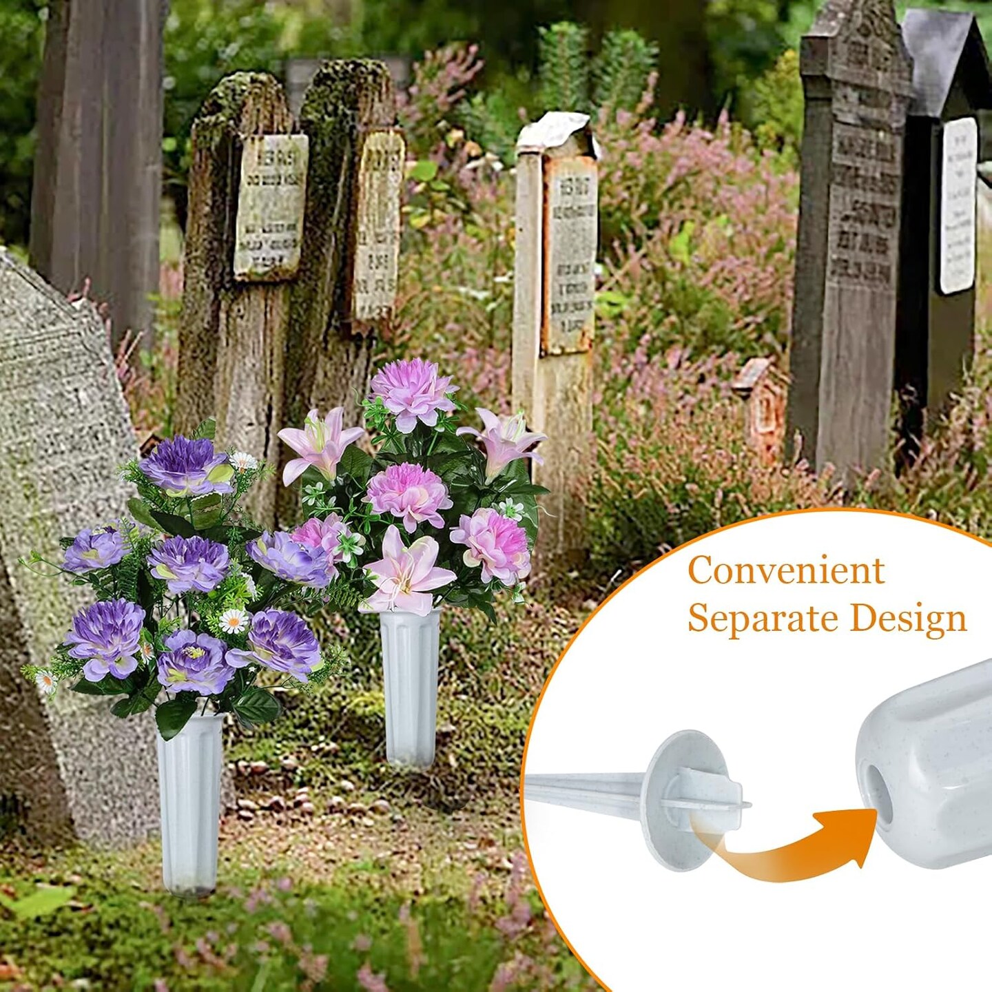 Artificial Grave Memorial Flowers with Vase for Cemetery Graveyard Decoration