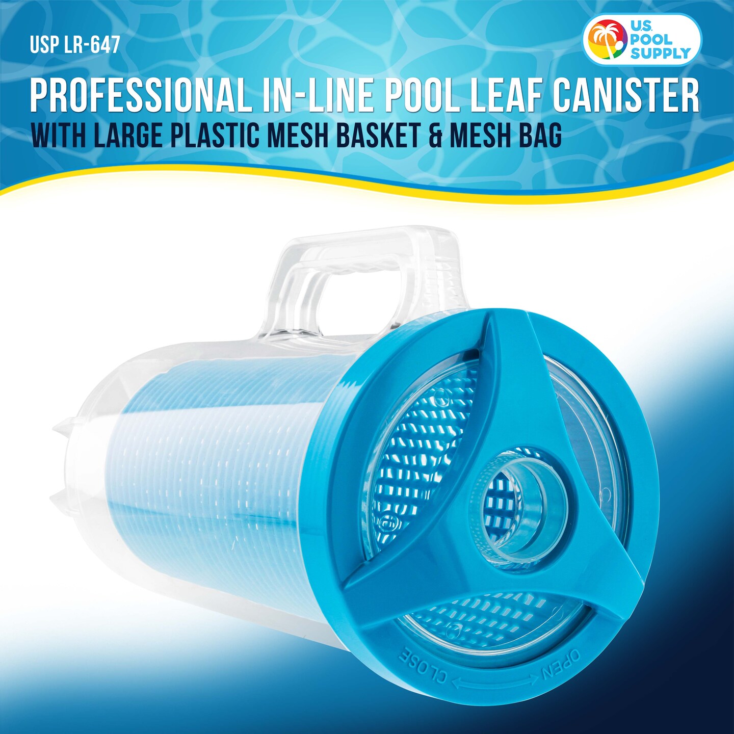 U.S. Pool Supply&#xAE; In-line Pool Leaf Canister with Large Plastic Mesh Basket &#x26; Mesh Bag - Fits 1-1/2&#x201D; Pool Cleaner Vacuum Hose Sections - Skims Leaves, Prevents Clogging