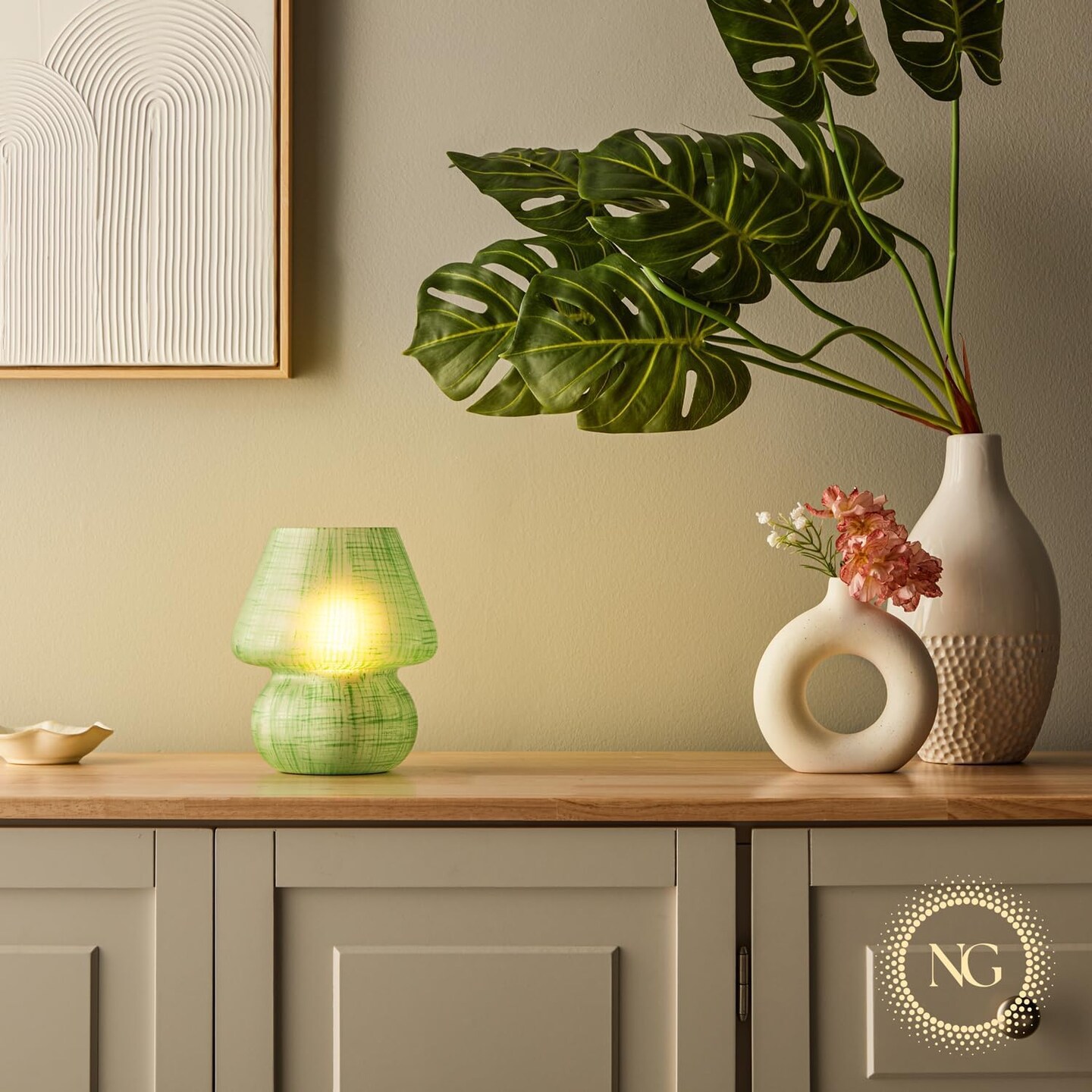 Next Glow Mushroom Lamp - Green Retro Funky Aesthetic LED Table Lamp, Modern Dimmable E26 Socket