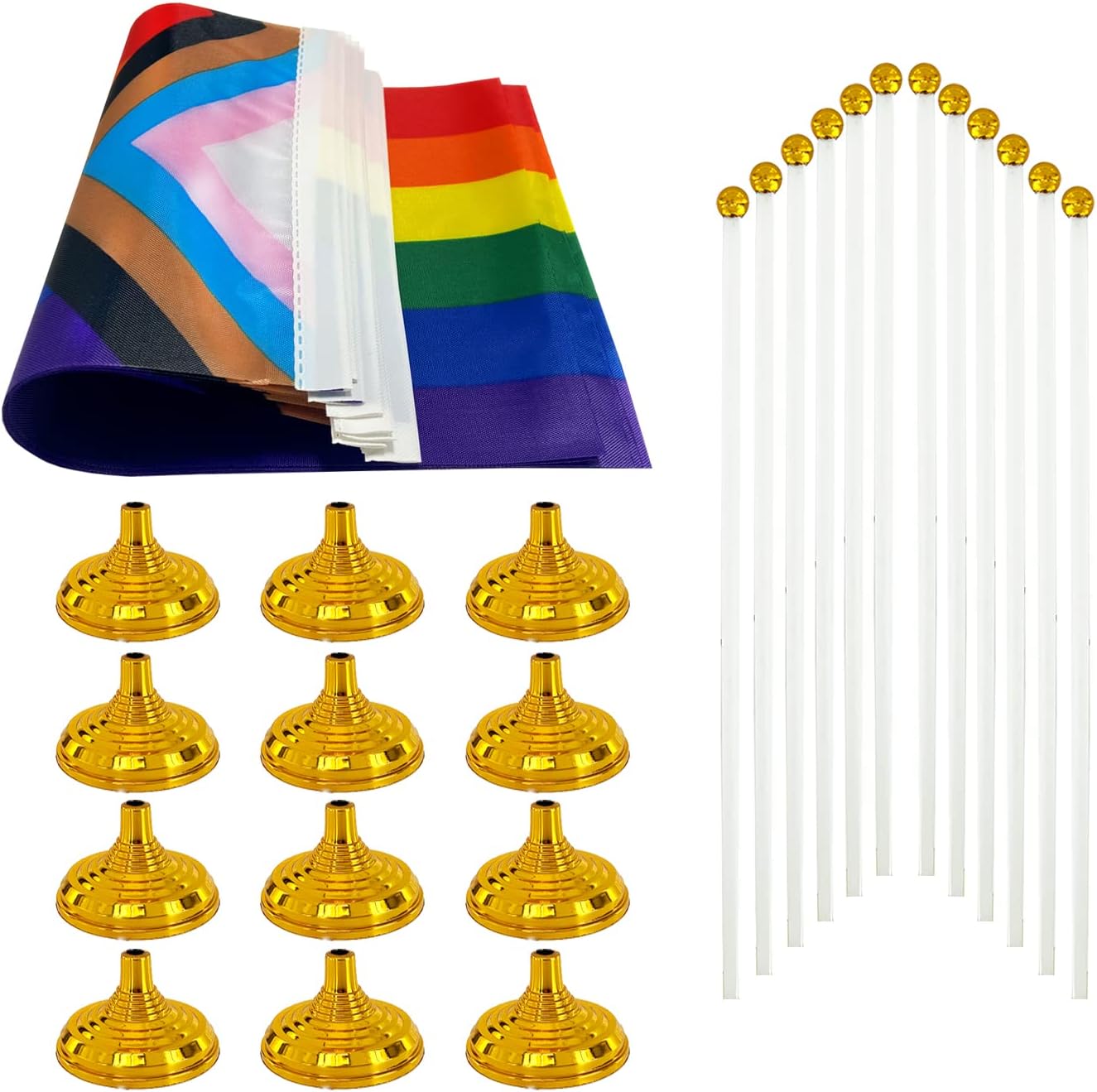 12 Pack Progress Pride Rainbow Desk Flag Small Mini Gay LGBT Table Flags With Stand Base,Rainbow Mardi Gras Festival Events Celebration Decorations