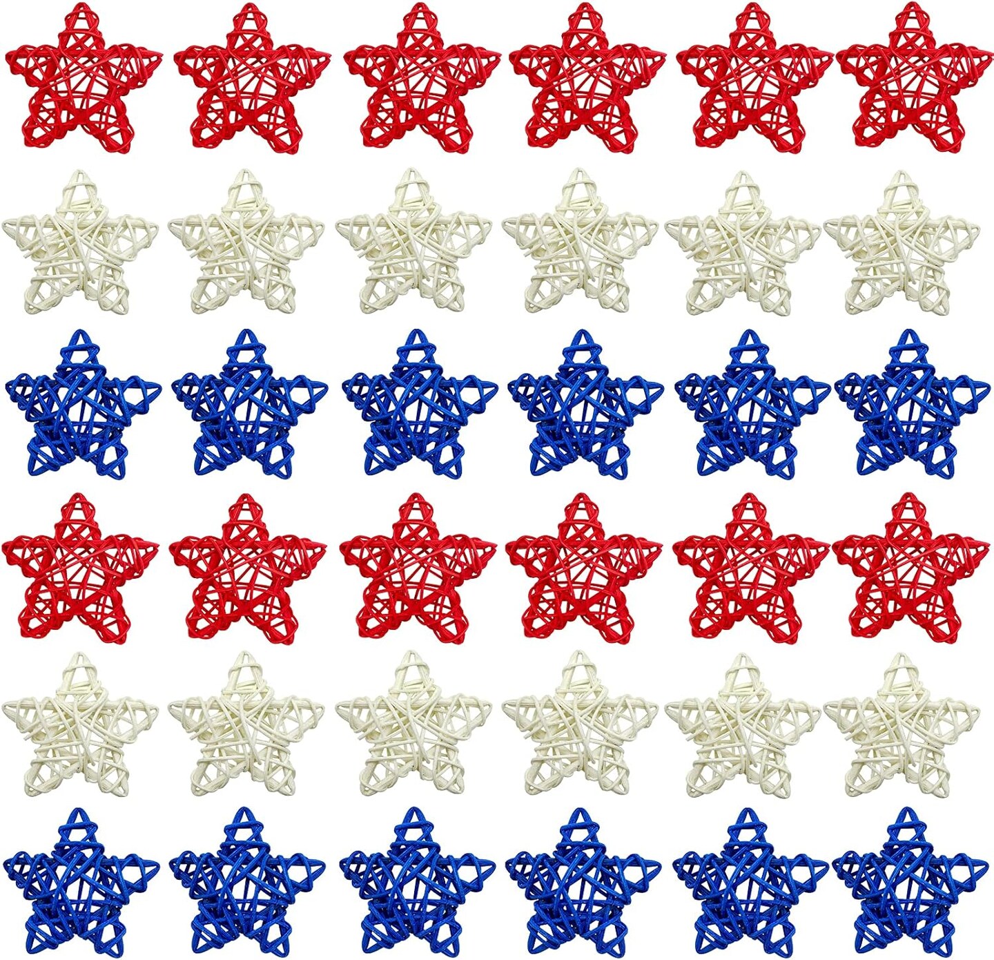 36PCS Natural Rattan Stars for 4th of July Decorations